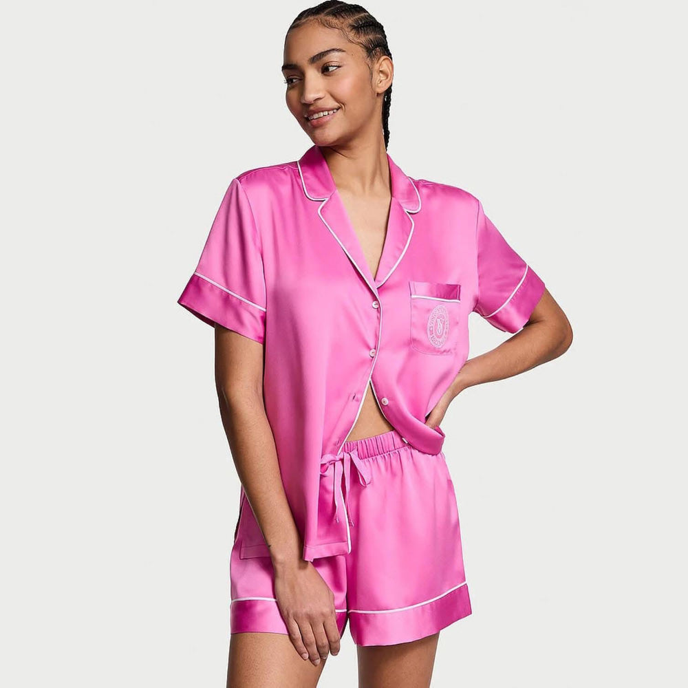 Pijama Corta Rosa de Satin