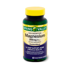 Spring Valley - magnesio de alta absorción de 200 mg, 60 cápsulas