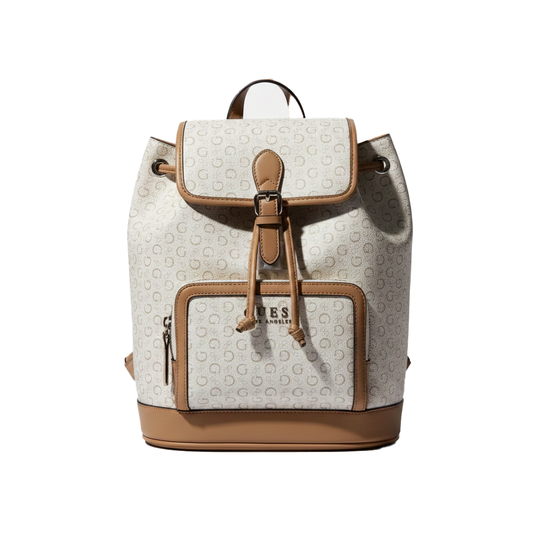 Mochila Guess Blanca Con Beige Correas Ajustables Original