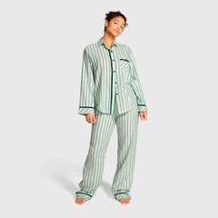 Pijama Larga de Franela Líneas Verde