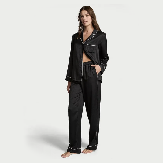 Pijama negra con lineas Rosa Satin Victoria´s Secret