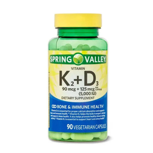 Spring Valley Vitamina K2 (90 mcg) + D3 (125 mcg) Cápsulas vegetarianas, 90 unidades
